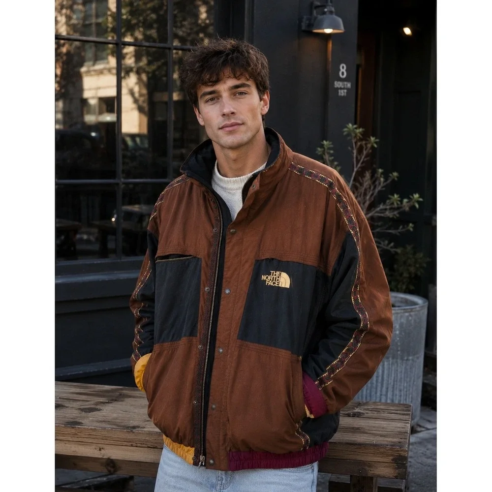 Vtg North Face Extreme Gear Jacket Mens L Brown Colorblock Aztec Southwestern